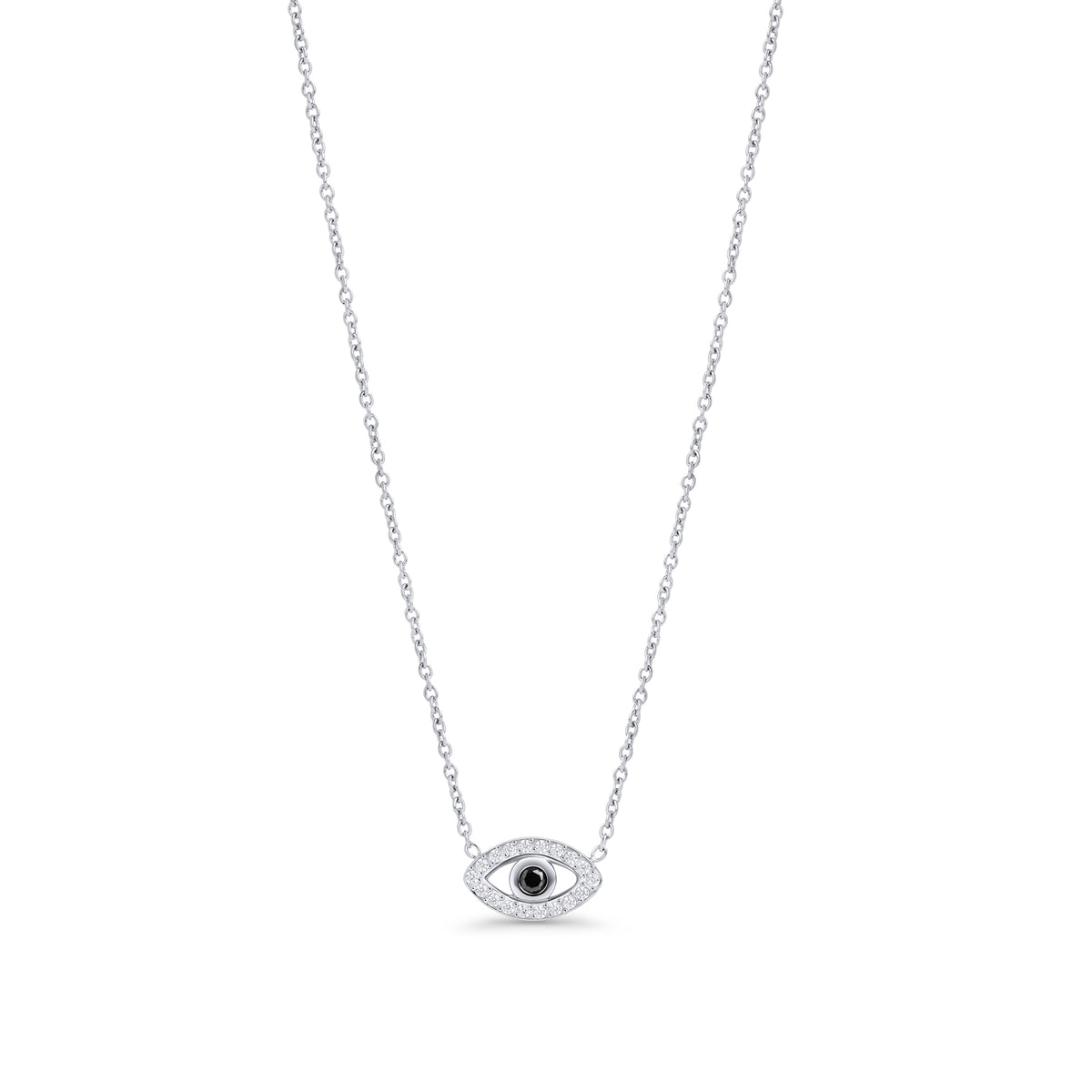 Evil eye silver pendant necklace with black stone center and cubic zirconia – hypoallergenic, non-tarnish stainless steel necklace for sensitive skin by Mia Bijoux Canada