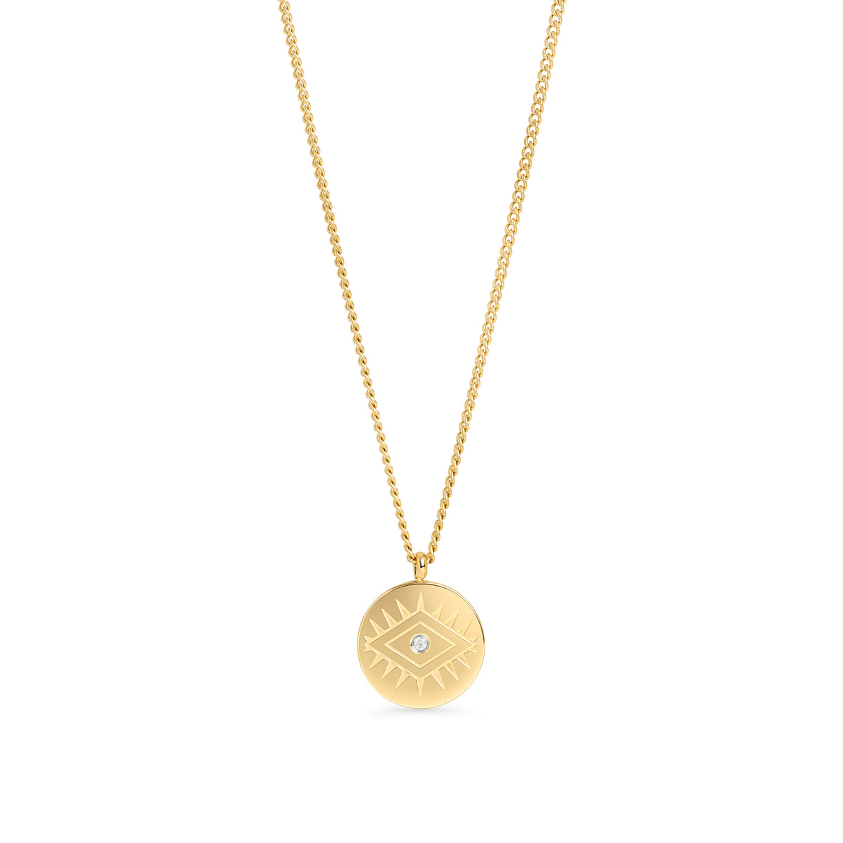 Evil eye gold coin pendant necklace with zirconias – hypoallergenic, non-tarnish, waterproof jewelry for sensitive skin, affordable luxury necklaces for women, Canada
