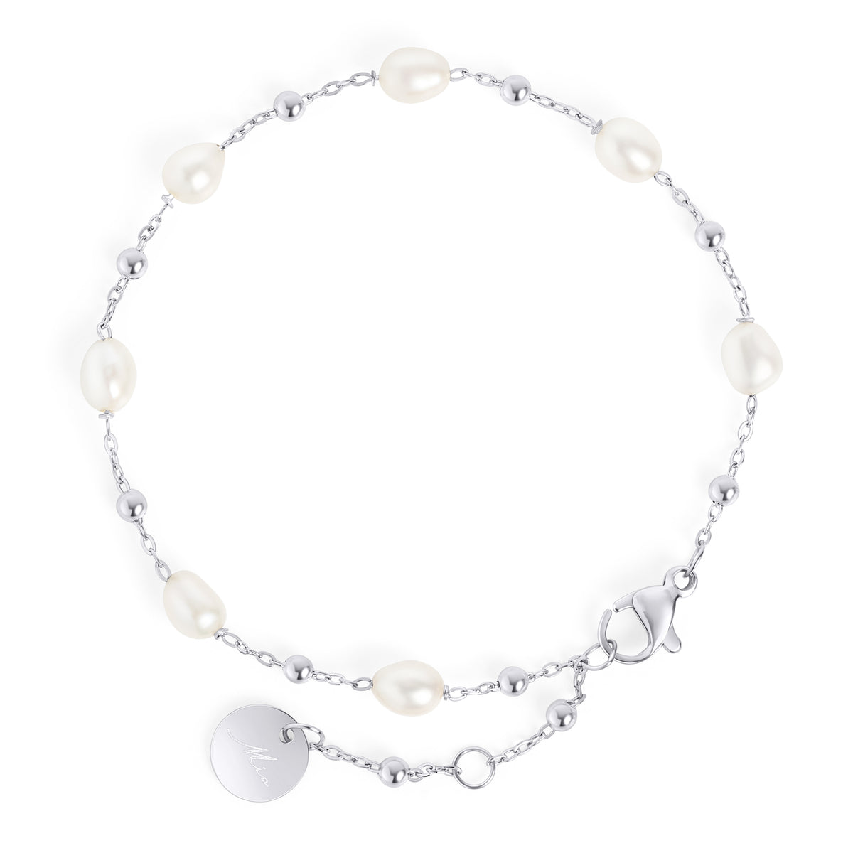Dainty silver pearl bracelet with freshwater pearls and gold beads – allergy-free, tarnish-resistant stainless steel bracelet for women, best affordable jewelry by Mia Bijoux Canada