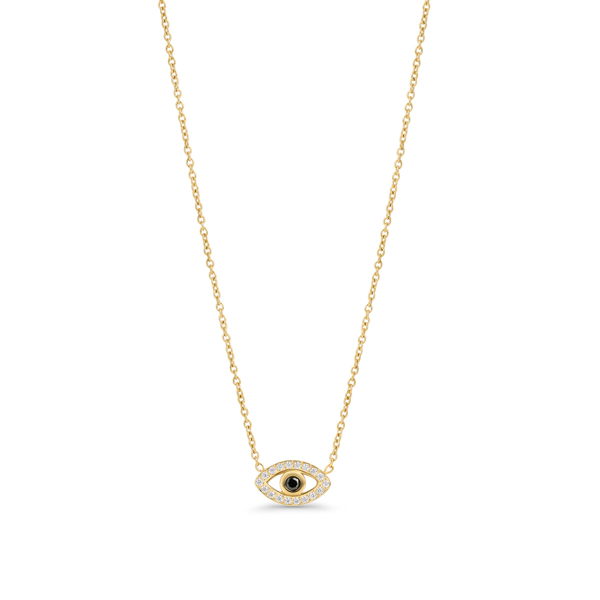 Evil eye gold pendant necklace with black stone center and cubic zirconia – hypoallergenic, non-tarnish stainless steel necklace for sensitive skin by Mia Bijoux Canada