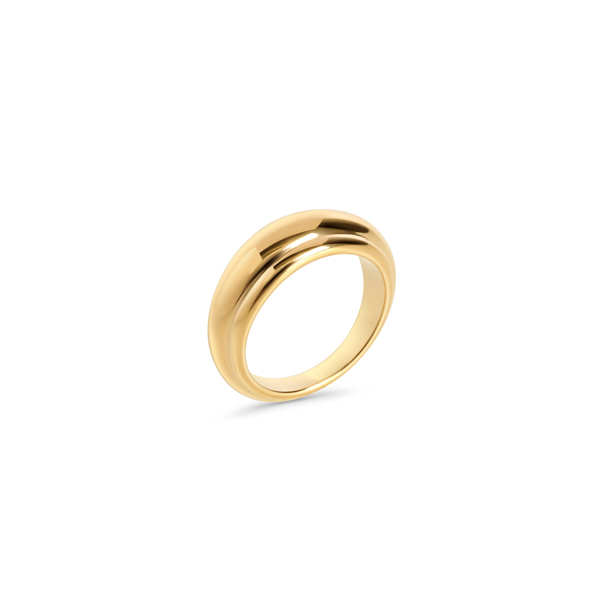 Polished gold dome ring with a smooth grooved band on a white background. Nickel-free, waterproof & tarnish. Resistant stainless steel ring for sensitive skin, minimalist luxury jewelry by Mia Bijoux Canada.

Bague dôme dorée polie à anneau lisse rainuré sur fond blanc. Bague en acier inoxydable sans nickel, résistante à l'eau et anti-ternissement pour peaux sensibles, bijouterie de luxe minimaliste par Mia Bijoux Canada.
